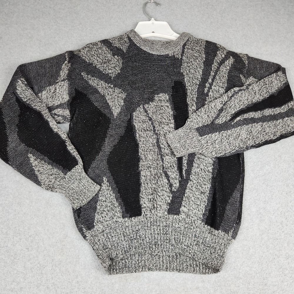 Vintage Limited Editions by Expressions Sweater Mens Medium Black Gray Knit